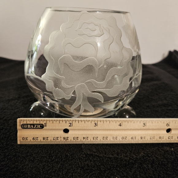 Tiffin 3 Ball Footed Sand Carved  Swedish Optic Rose Bowl - Picture 8 of 13